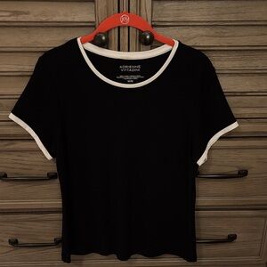 Adrienne Vittadini Classic Black Tee with White Trim